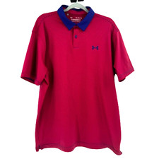 Under Armour The Performance Golf Polo Shirt Men's XL Red With Blue Pin Stripes