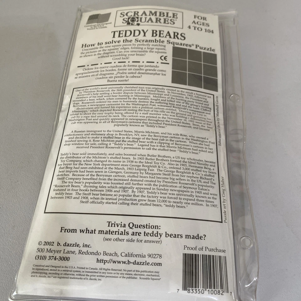 B Dazzle Scramble Cuadrados Osos de Peluche Desafiante Puzzle con 9 Cuadrados Completo Foto 2 de 2