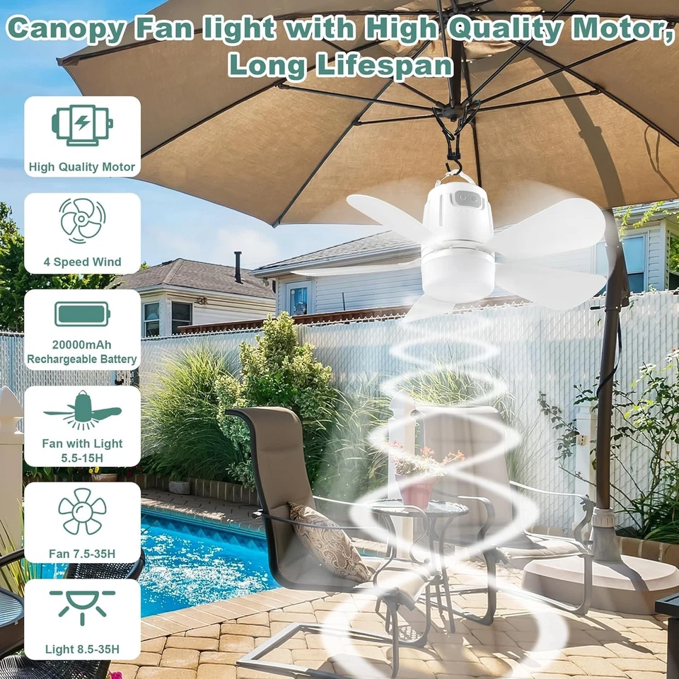 Lightweight 20'' Canopy Ceiling Fan with LED & Remote - Perfect for Camping - Image 4 of 4
