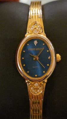 Giorgio Giovani Gold Tone Watch w Blue Face & Rhinestones