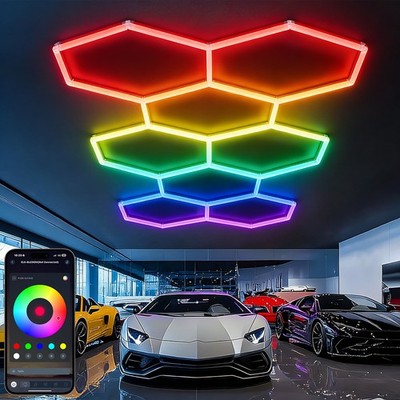 RGB Hexagon LED Lampe Werkstatt Garage Wand Decken Leuchte Waben Beleuchtung APP