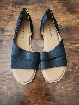 Lucky Brand Fentin 2 Flat Latte Tan Leather Cork Footbed Dorsay Size 7.5 Slip-On