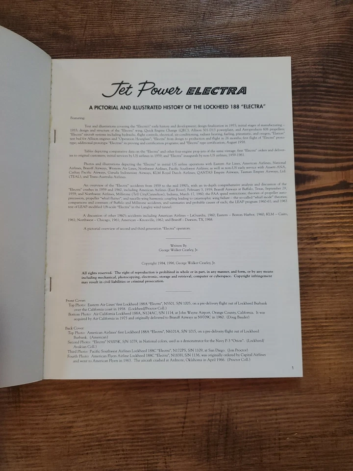 Jet Power ELECTRA by George Cearley Jr SIGNED Aircraft Airline Pictorial History - Image 2 of 4