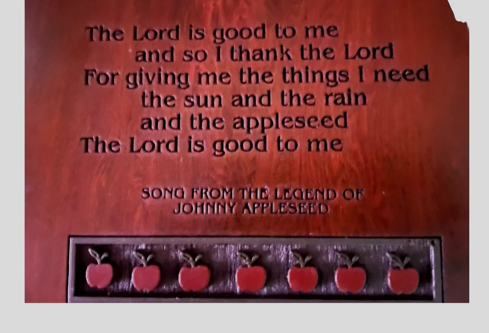 Johnny Appleseed  Wall Prayer Wooden Art Collectible VTG Farmhouse Apple Decor - Image 3 of 4