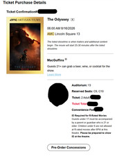 2 Tickets - The Odyssey IMAX 70mm Lincoln Square, Sunday 08/16 6AM C9,C10