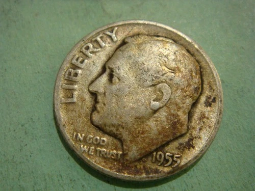 1955 S Roosevelt Dime Silver album filler - UNC actual coin in photo
