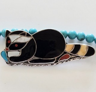 1950's Vintage Old Pawn ZUNI Sterling Silver PORFILIO SHEYKA Racoon Pin Pendant