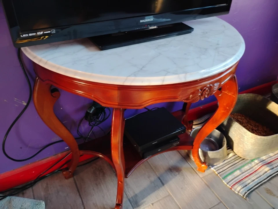 Real Cherry and Marble Tables Set of Two - Image 2 of 3