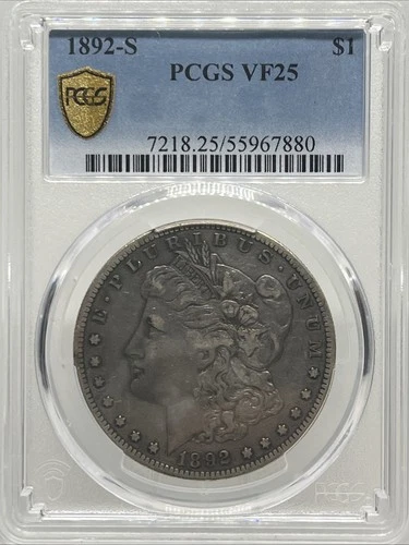1892-S Morgan Silver Dollar - PCGS GOLD SHIELD VF25 (Looks VF30/VF35) - RARE!