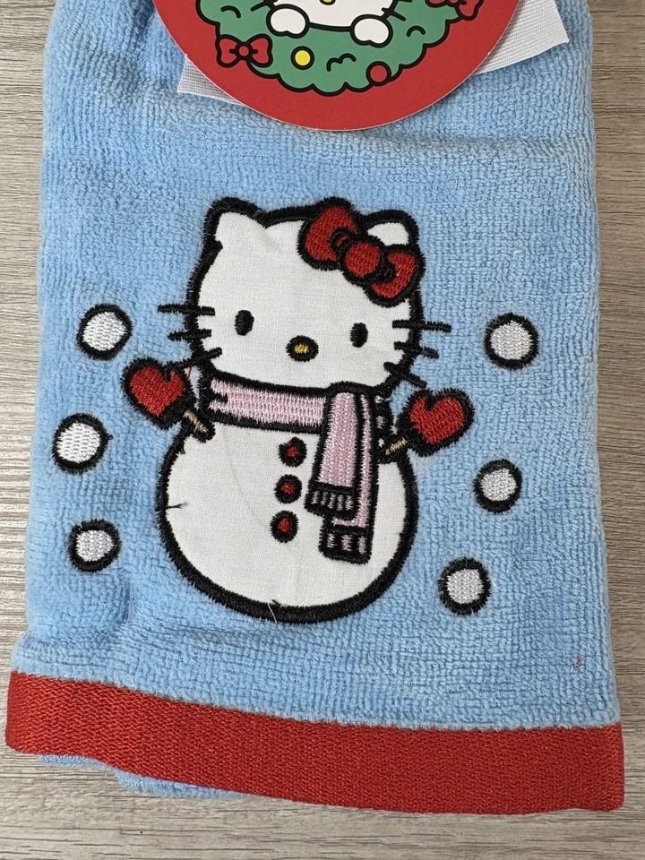 NUEVO Hello Kitty Navidad Muñeco de Nieve Toallas de Mano Paquete de 2 AZUL ROJO Foto 2 de 4