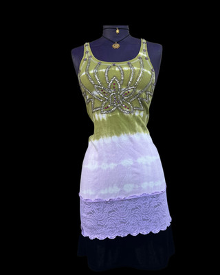 Basil & Maude beaded tie dye tank top ribbed racerback lotus flower fairy grunge