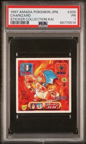 PSA 1 CHARIZARD 1997 AMADA POKEMON STICKER 209 KAI GRADED MINT JAPANESE PM-TPHLC