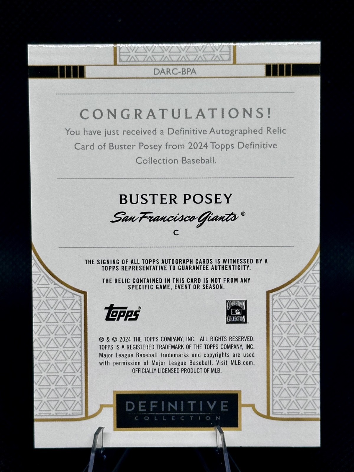 2024 Topps Definitive Collection Buster Posey GAME-USED JERSEY AUTO 09/40 view 2