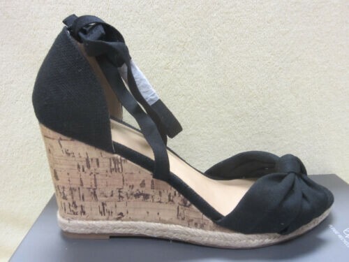 New Apt 9 Cheery Womens Black Size 8 Ankle Wrap Wedge Heel Shoes 3.5 Heels  $60 | eBay