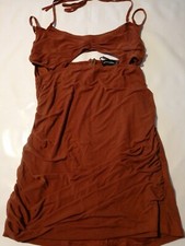 Pretty Little Thing Chocolate Mesh Strappy Detail Underbust Cut Out Bodycon...