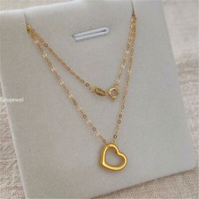 Pure 999 24K Yellow Gold Lucky Heart Pendant With 18K O Link Necklace 18inch