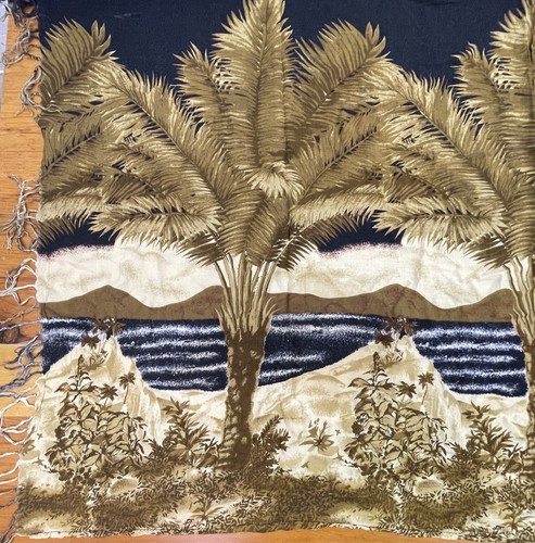 Tropical Scarf Swim Waist Wrap Womens Large Palms 42x60" Soft Long Knit w Fringe - Picture 4 of 6