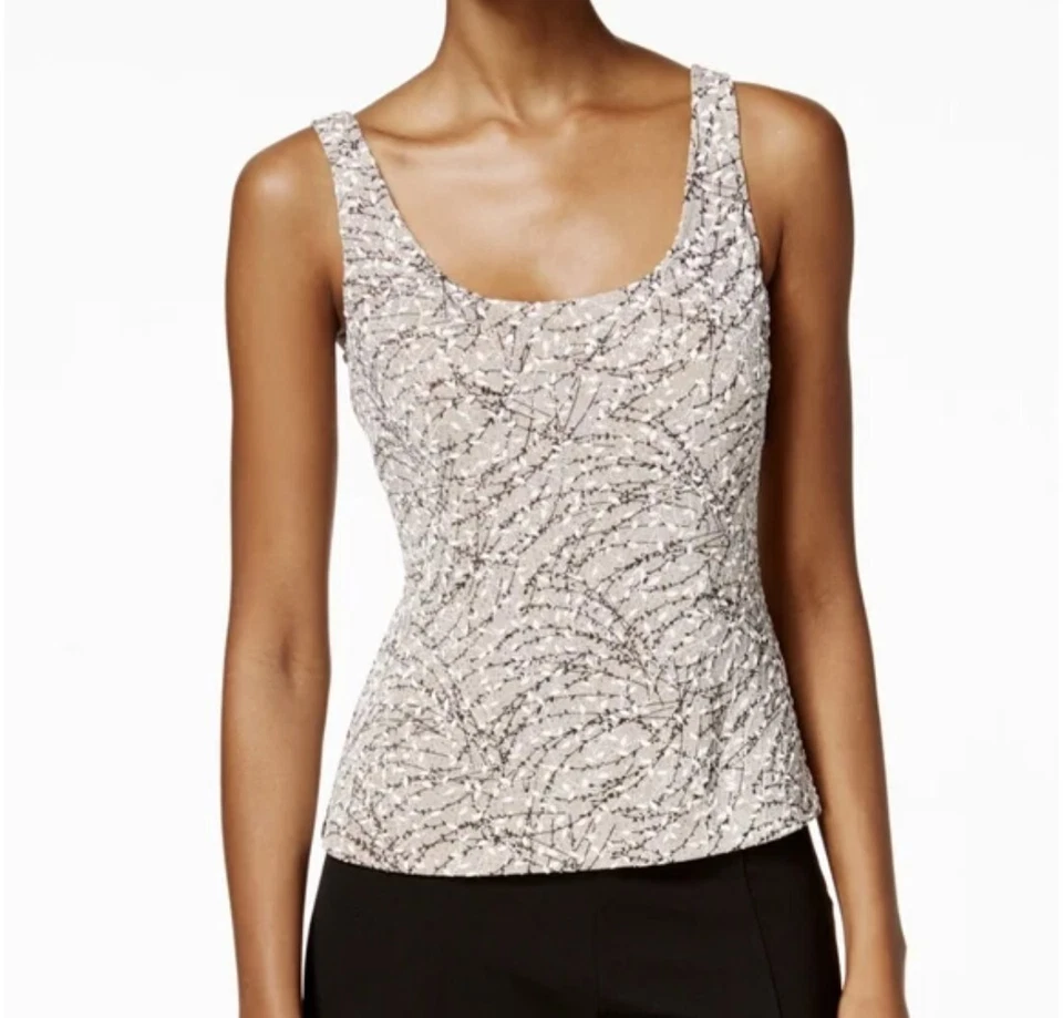 Chaqueta Formal Macy's Alex Evenings Mujer Beige Negro Brillo Manga 3/4 Talla L Foto 2 de 4