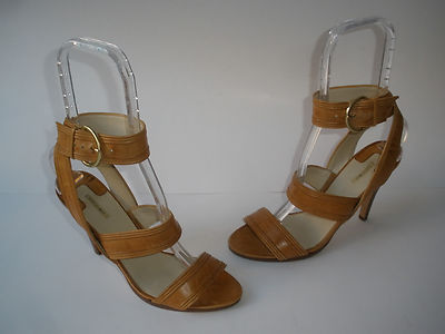 MAXSTUDIO BROWN FINE LEATHER SANDALS 4'' HEELS WOMEN SIZE US 7.5M SUPER HOT 