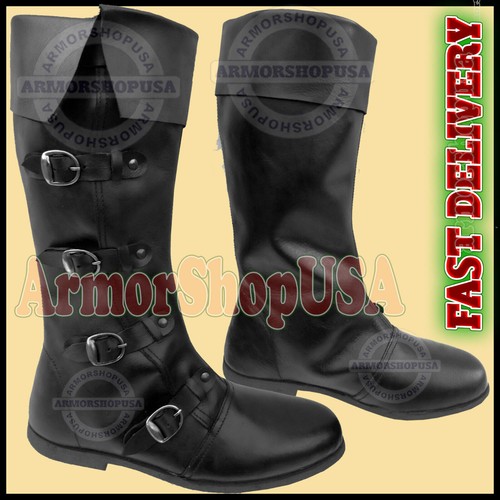 Medieval Leather Boots Re-enactment Mens Shoe Larp Role Play Pirate Costume Boot - Picture 3 of 8