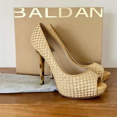 Sandales Compensées Baldan Venezia - Taille 37, Toile à Pois, Cuir, Occasion Très Bon état