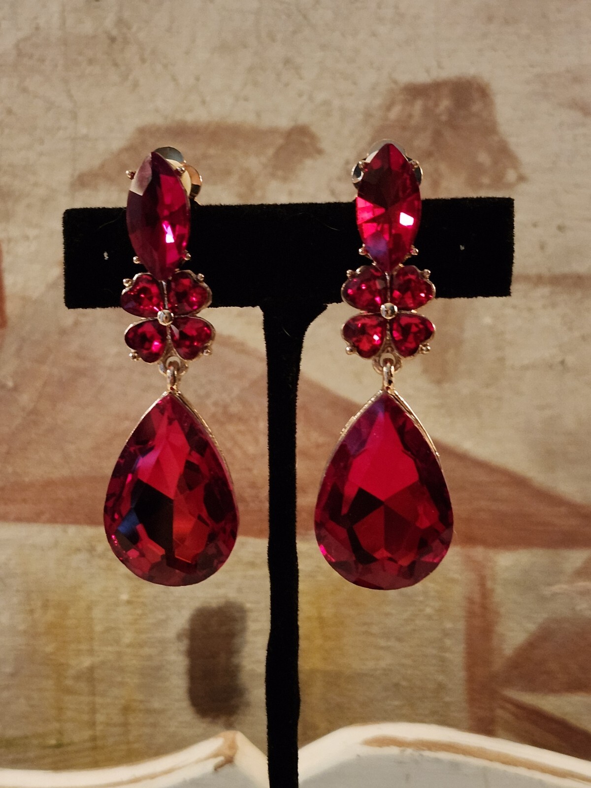 Gorgeous Ruby Red 2 Inch Dangle Earrings With Hig… - image 1