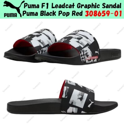Puma F1 Leadcat Graphic Sandal Puma Black Pop Red 308659-01 Men's Size 