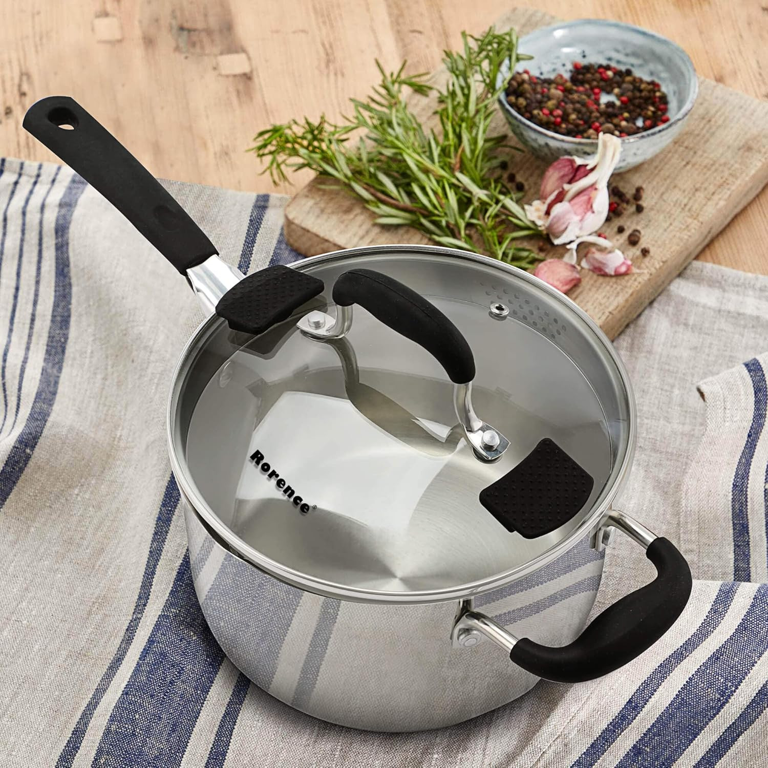 3.7 Quart Saucepan with Glass Lid: Stainless Steel Sauce Pan with Two Sides Pour