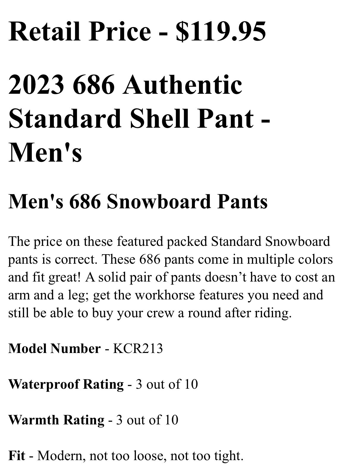 686 Authentic Standard Shell Pants - Men's - XL /  Charcoal Ski Snowboard