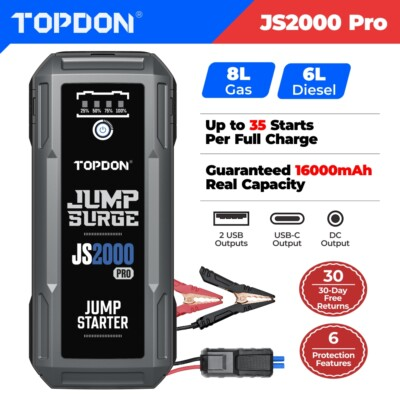 #ad #ad 🔥2026 JS2000 16000mAh 100% Real Capacity 2000A Jump Starter Car Battery Booster $80.00