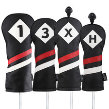 Majek Golf 1 3 X H Driver Woods Hybrid Headcover Black Red White Leather Style