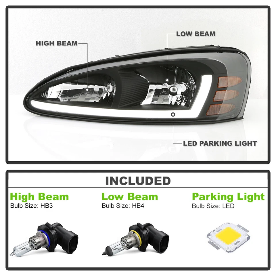 2004-2008 Pontiac Grand Prix Black LED Tube Headlights Headlamps Pair Left+Right - Image 3 of 4