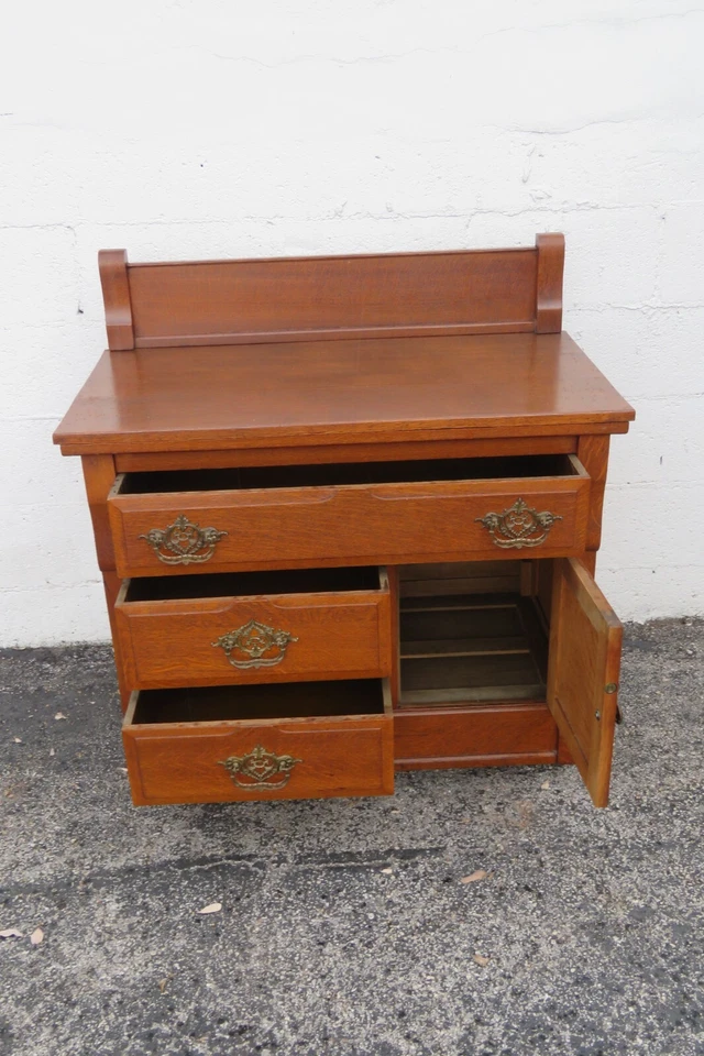 Mueble tocador de baño victoriano de principios de 1900 grande de roble 5497 Foto 3 de 4