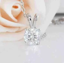 2Ct Round Cut VVS1/D Diamond Solitaire Pendant Free Chain 14K White Gold Finish