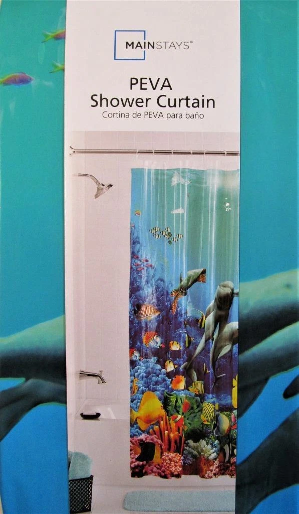 Tropical Bath DOLPHIN Shower Curtain Nautical Underwater Theme.