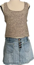 Abercrombie & Fitch Tan & Black Animal Print Racer Back Crop Top In Size XL NWT