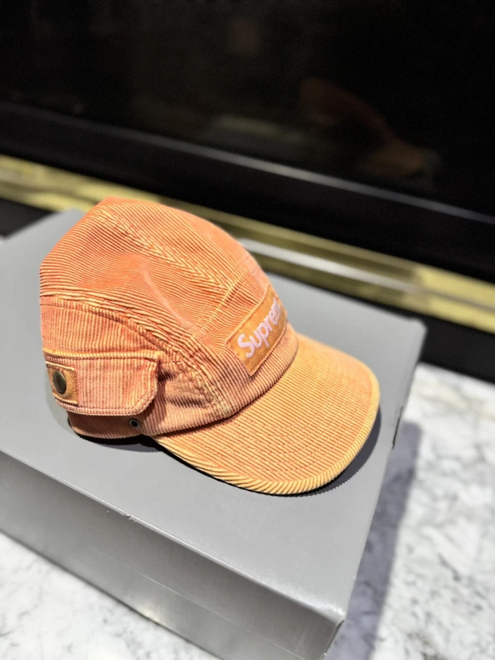 Boné de acampamento Supreme veludo rosa pêssego bolso de pressão novo FRETE TERRESTRE GRÁTIS!! - Imagem 3 de 4