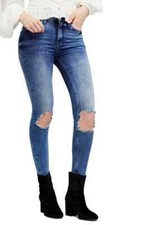  315 Free People Women Blue Ripped Cotton Denim High-Rise Skinny Ankle Jeans 25