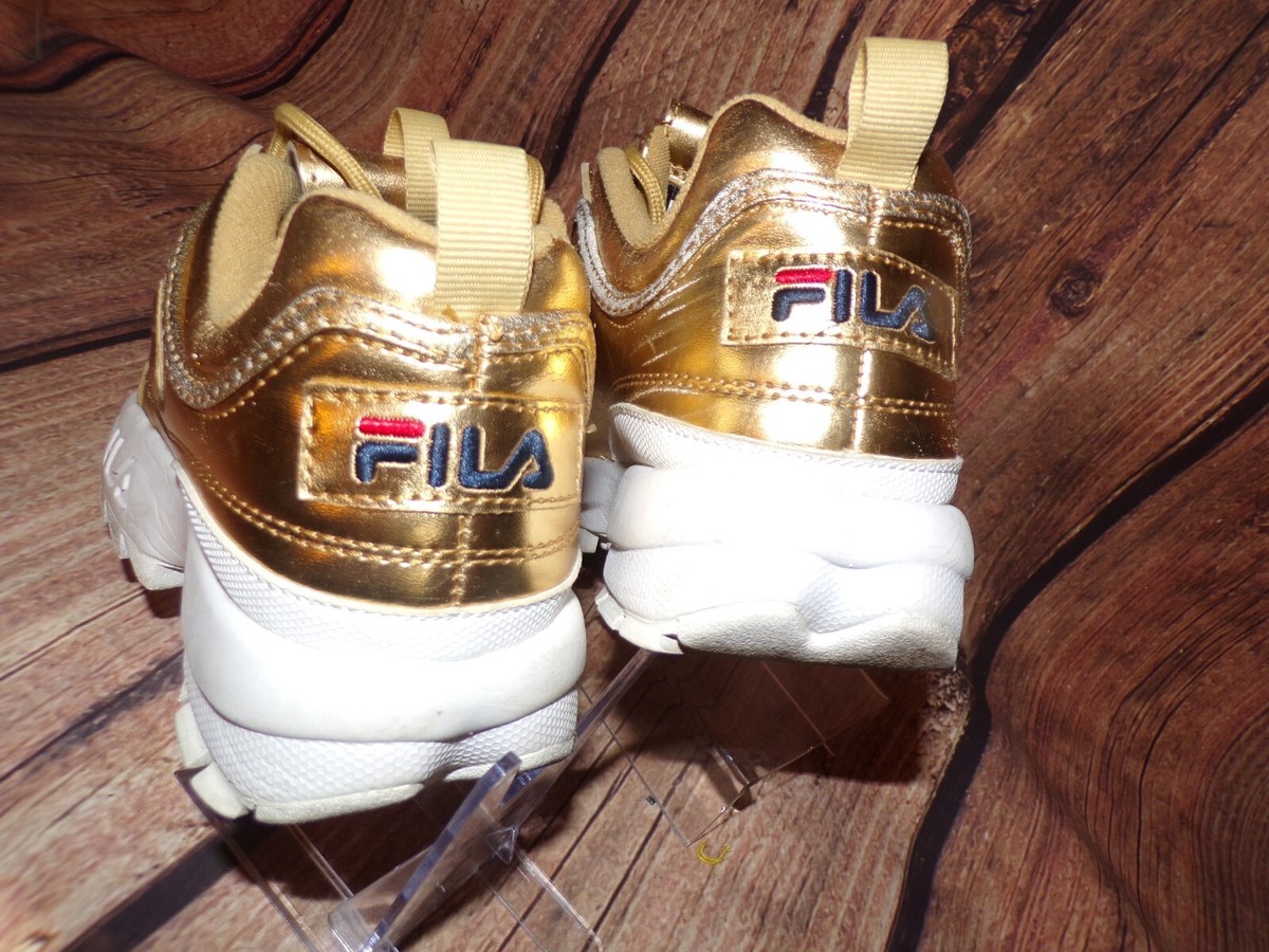 Fila Disruptor Premium Gold White Athletic Shoes (Women's