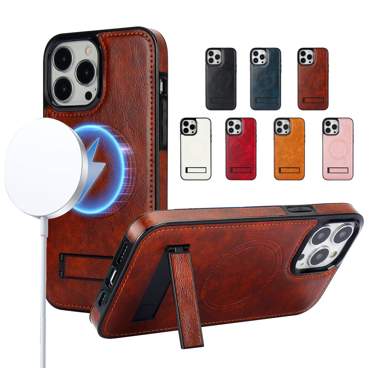 Vintage-Style PU Leather Magnetic Phone Case With Magsafe Wireless - View #12