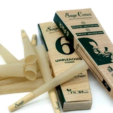 Sage Cones Unrefined 1 1/4 Size | 6 Cones | Natural Rolling Papers (36 Pk)