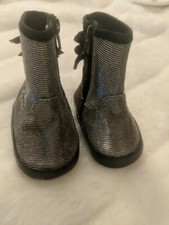 Stuart Weitzman Baby Belle Silver Metallic Black Velvet Zip Bow Infant Size 1