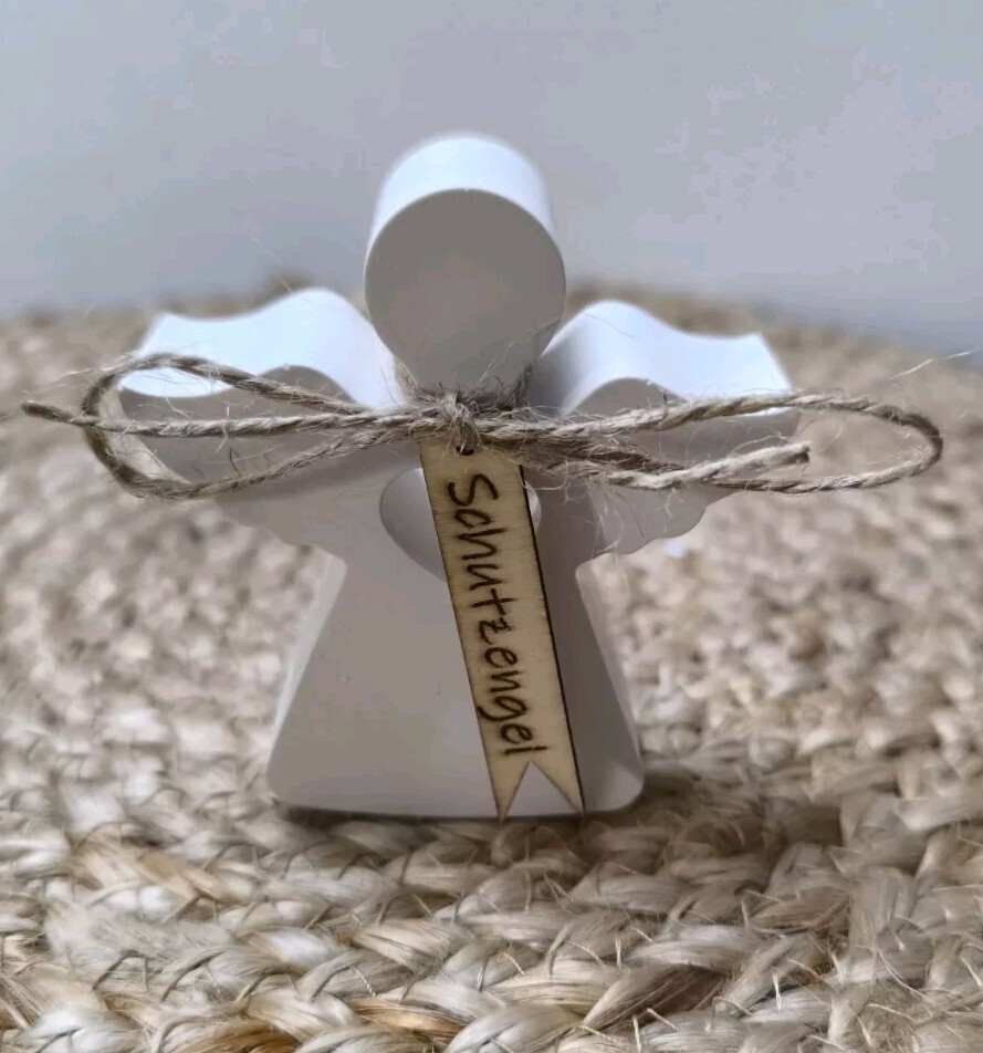 Deko Figur Schutzengel Raysin Jute Anhänger Weiß Handmade Glücksbringer Holz