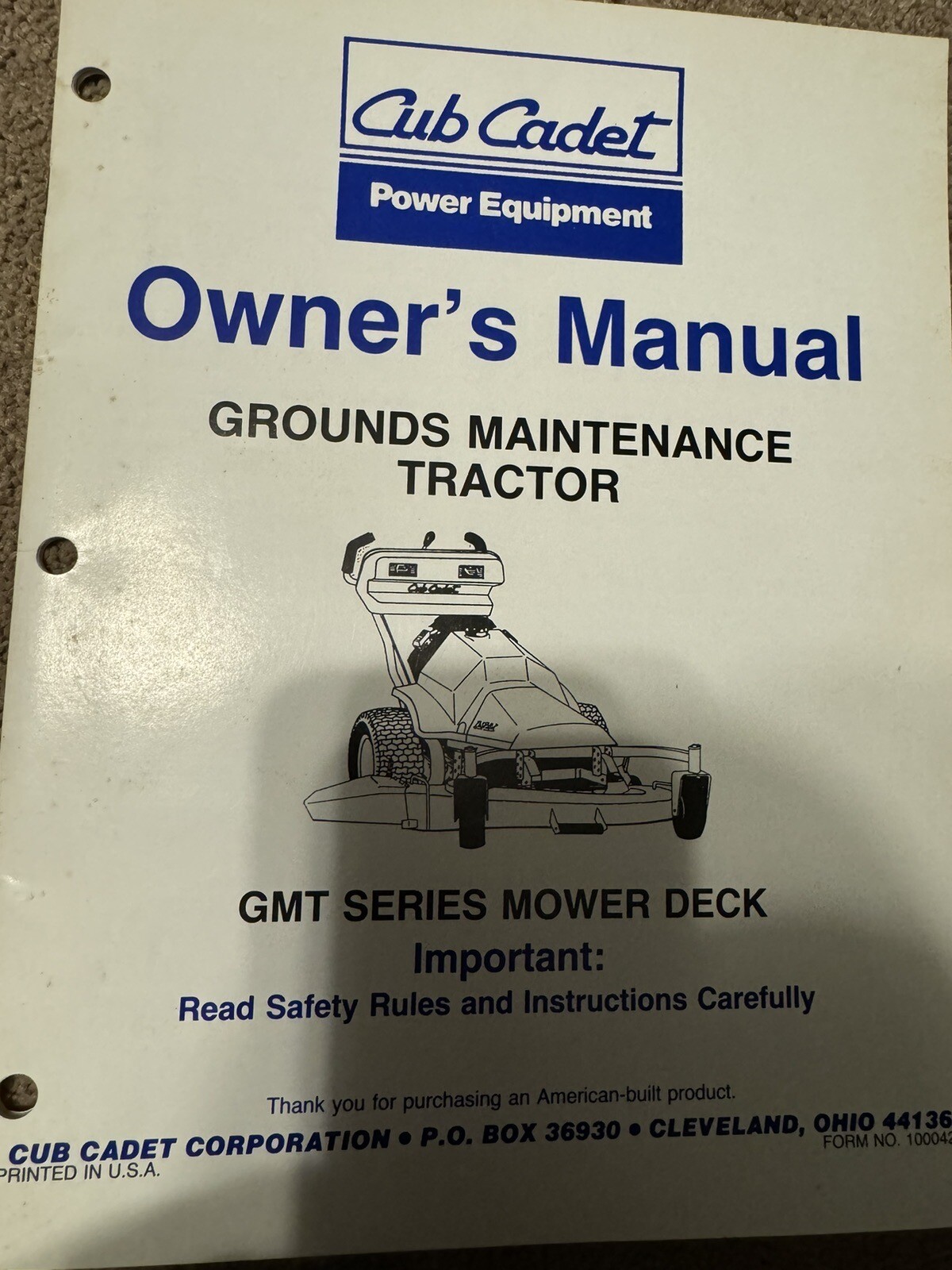 Cub Cadet GMT Series Mower Deck Owners Manual
