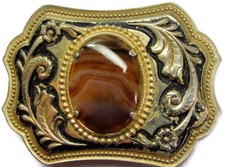 Beautiful Ruby Gemstone Oval Setting Western Large Gold Tone Vintage Belt Buckle