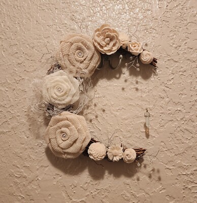 Crescent Moon Grapevine Wreath - Crystal Protection - Floral