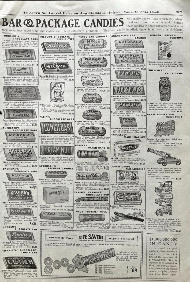 1920 Antique Candy Bar Art AUERBACH BACHMAN Catalog Page Vintage Print Ad 2  | eBay