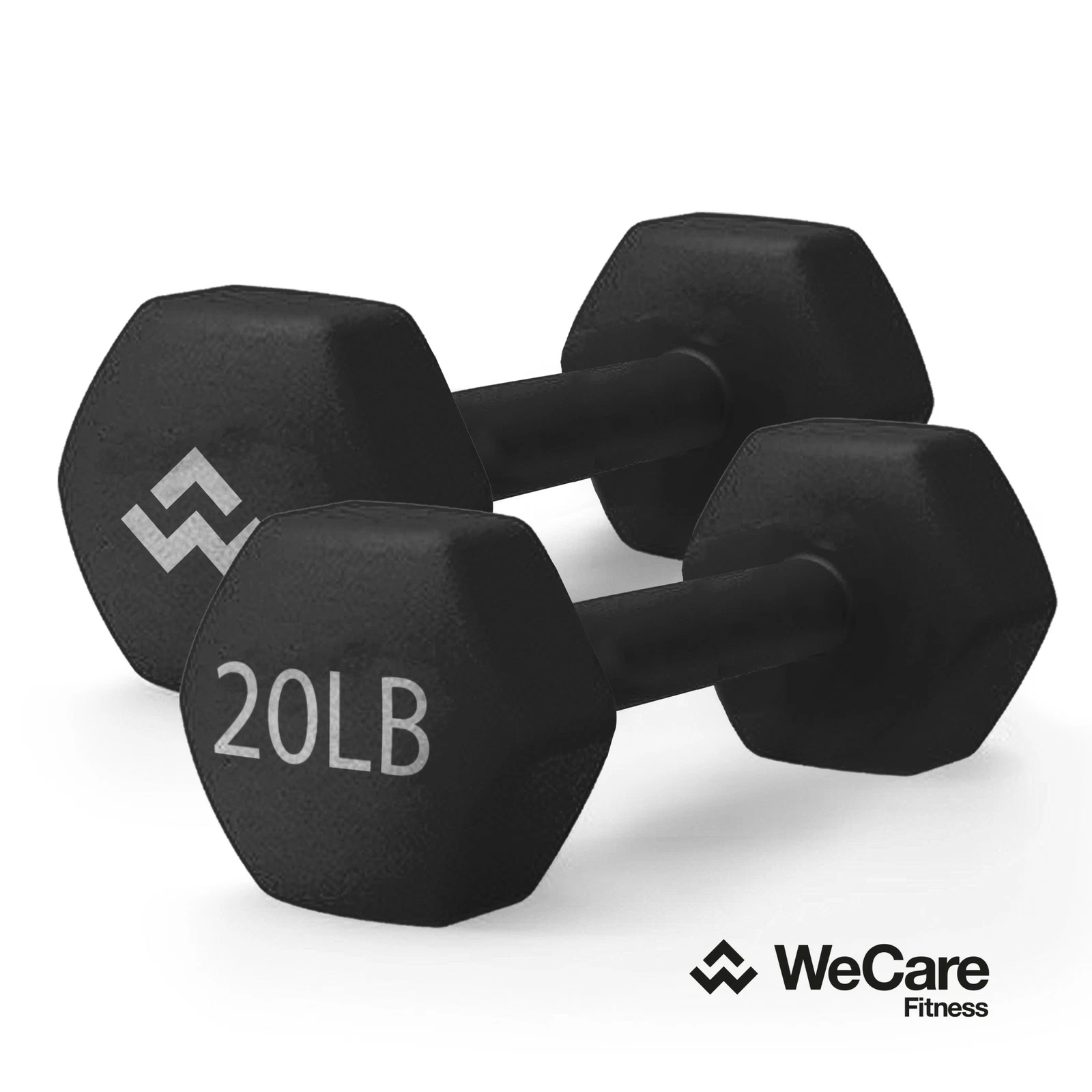 WeCare Fitness Neoprene Coated 20 Lbs Dumbbells Non-Slip (Set of Two) - Black
