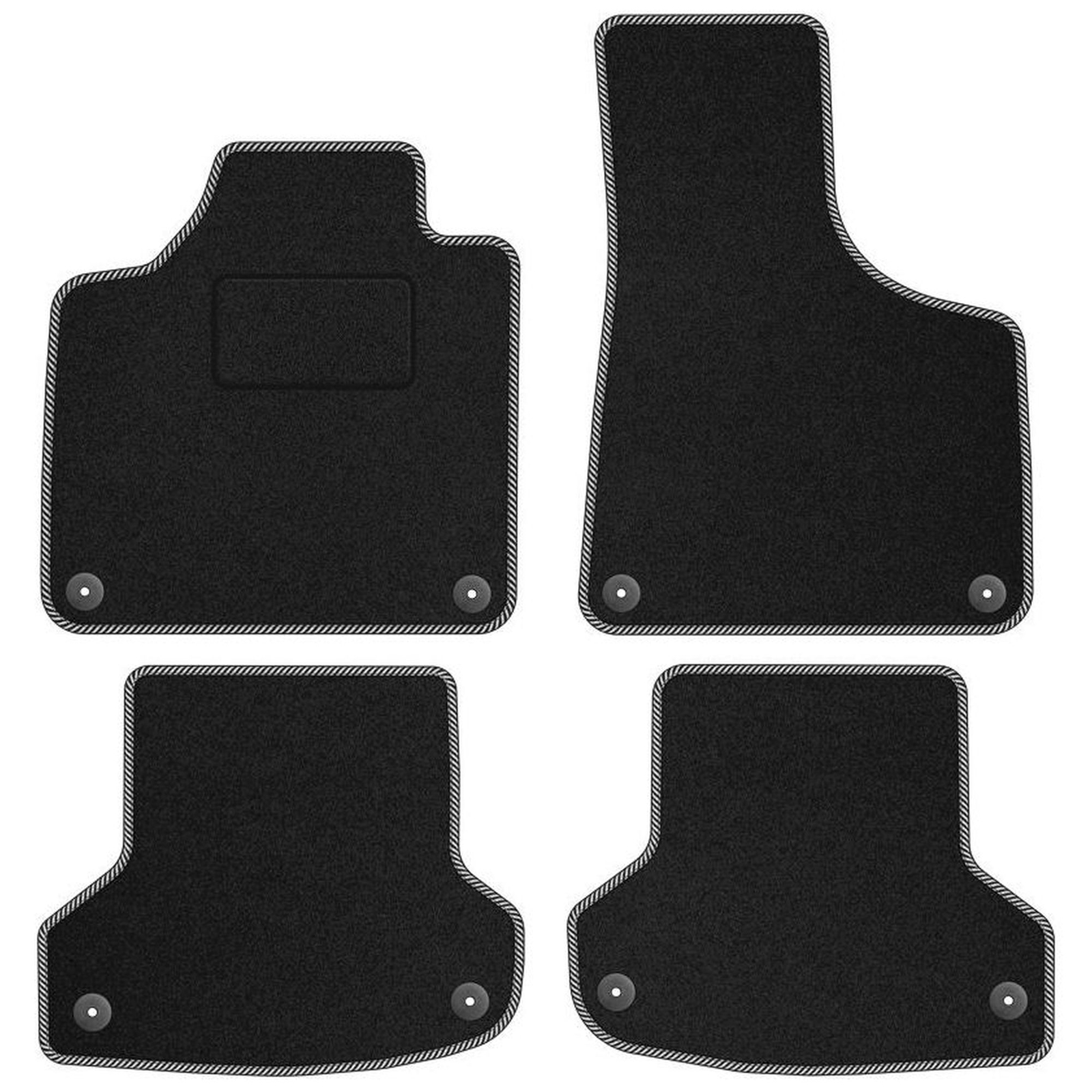 Tapis de sol Audi A3 2003-2013 avec liseré blanc Streak en velours antidérapant et sur mesure
