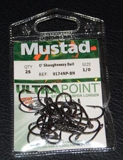 25 Pack Mustad 9174NPBN-10 Size 1/0 3X Short 2X Strong Live Bait Hooks